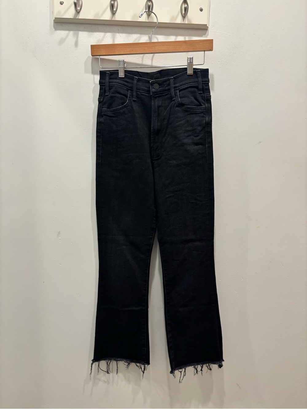 MOTHER Black Bootcut Jeans with Raw Hem